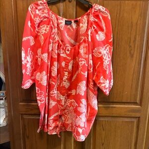 Elegant Coral Floral Blouse size 2x